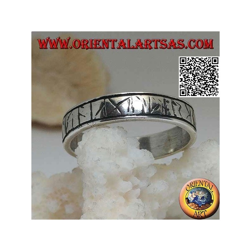 Silver ring with engraved Celtic runes