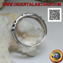 Silver ring with rectangles and pairs of checkerboard circles in bas-relief