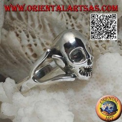Silver ring of a goblin skull with ears