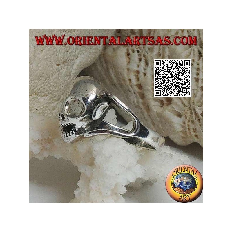 Silver ring of a goblin skull with ears