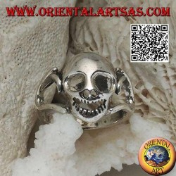 Silver ring of a goblin skull with ears