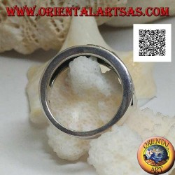 Silver band ring with flower and natural openwork decorations