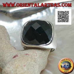 Bague en argent rhodié avec zircon spinelle cabochon carré arrondi facetté