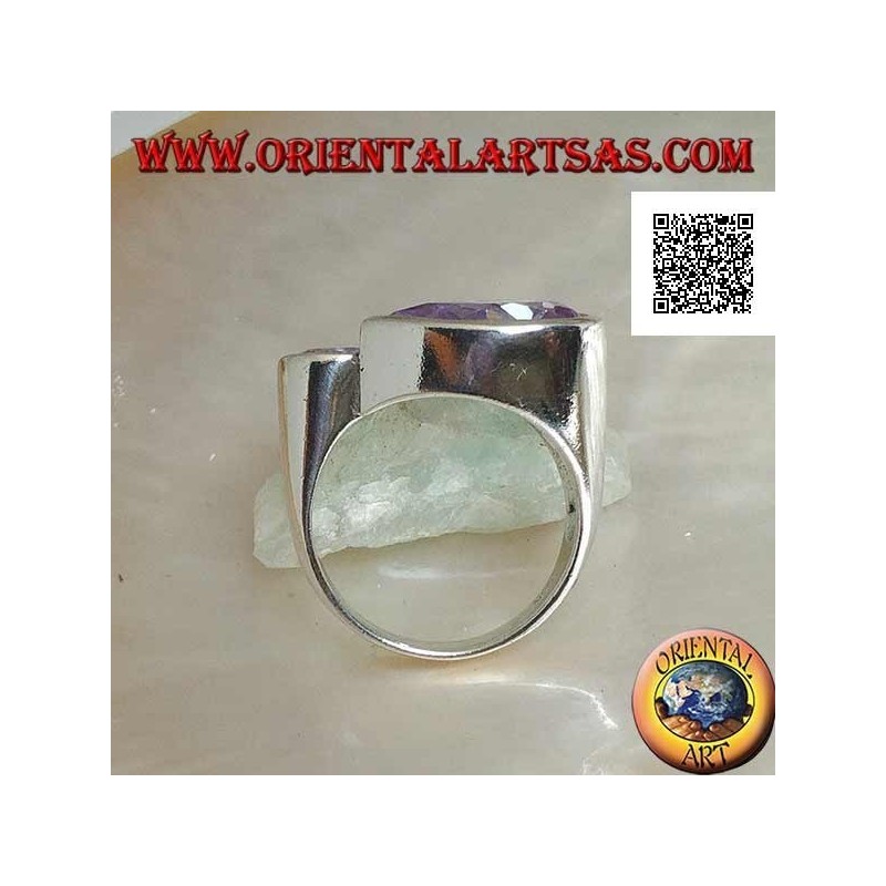 Anillo de plata rodiada con doble gota especular de circonitas facetadas color amatista