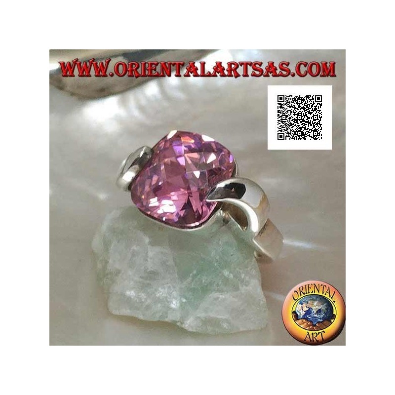 Rhodiumsilberring mit rosa quadratischem facettiertem Zirkon an zwei Seiten