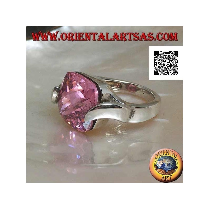 Rhodiumsilberring mit rosa quadratischem facettiertem Zirkon an zwei Seiten