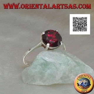 Rhodiumsilberring mit facettiertem rundem Granat, besetzt mit 4 Clips
