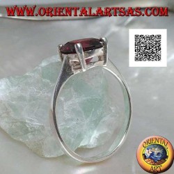 Rhodiumsilberring mit facettiertem rundem Granat, besetzt mit 4 Clips