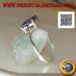 Rhodium-plated silver ring with amethyst-colored square zircon set with 4 clips