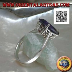 Rhodinierter Silberring mit amethystfarbenem Tropfenzirkon, besetzt mit 3 Clips