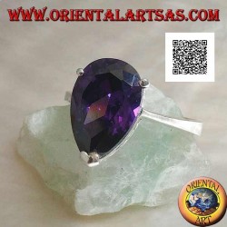Rhodinierter Silberring mit amethystfarbenem Tropfenzirkon, besetzt mit 3 Clips