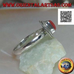 Silver ring with natural coral set in a braided edge (19)