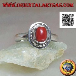 Anillo de plata con coral natural engastado en un borde trenzado (19)