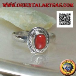 Silver ring with natural coral set in a braided edge (19)
