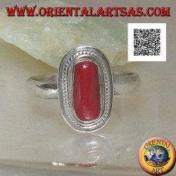 Silver ring with natural coral set in a braided edge (16)