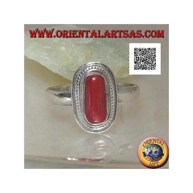 Anillo de plata con coral natural engastado en un borde trenzado (16)