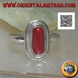 Silver ring with natural coral set in a braided edge (16)