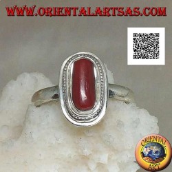 Silver ring with natural coral set in a braided edge (16)