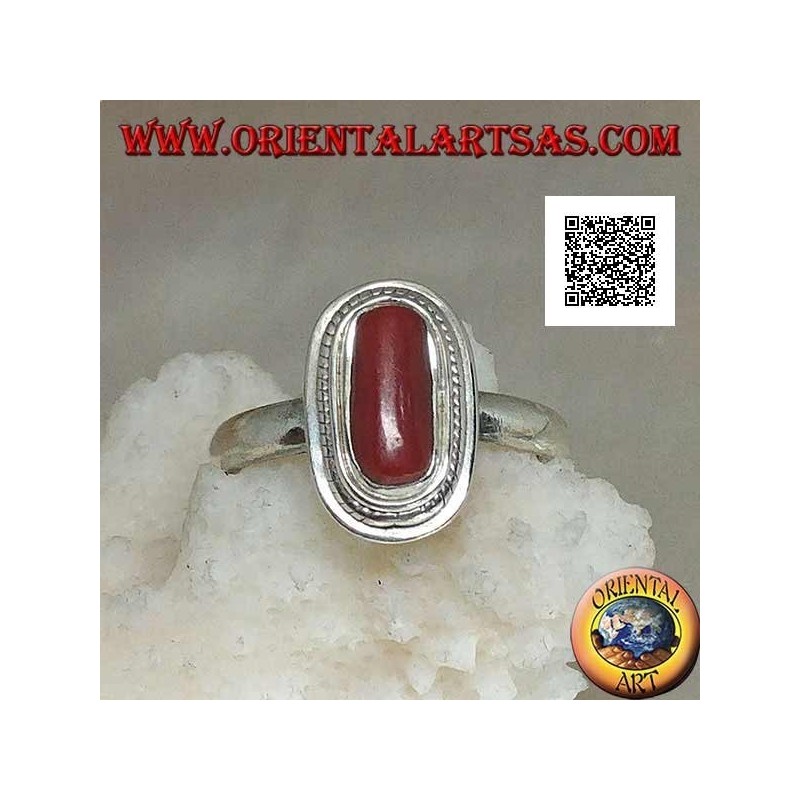 Anillo de plata con coral natural engastado en un borde trenzado (16)