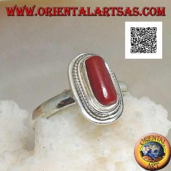 Silver ring with natural coral set in a braided edge (16)