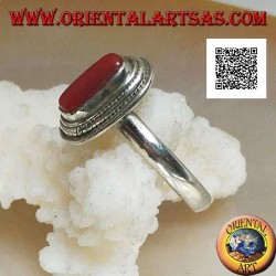 Silver ring with natural coral set in a braided edge (16)