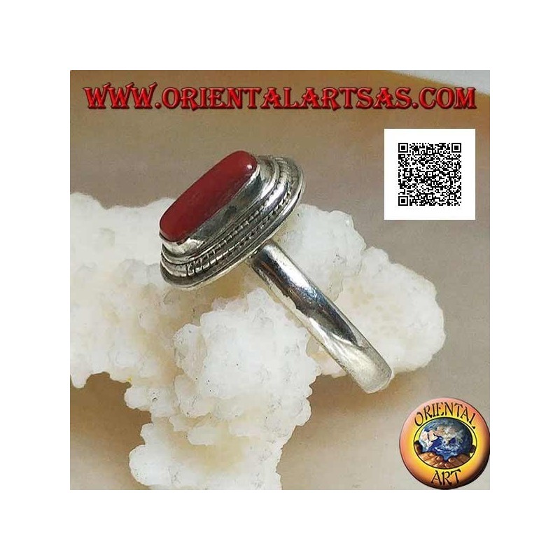 Anillo de plata con coral natural engastado en un borde trenzado (16)