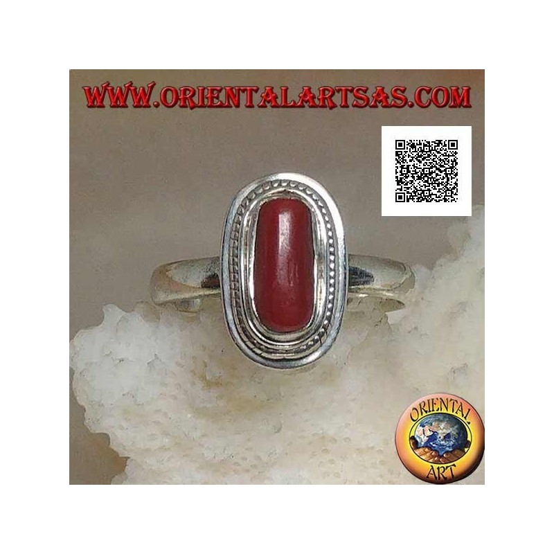 Silver ring with natural coral set in a braided edge (16)