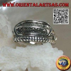Silver ring in the shape of a twisted "hippocampus" seahorse
