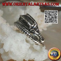 Silver ring in the shape of a twisted "hippocampus" seahorse