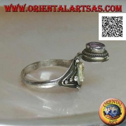 Silberring kleiner Gifthalter mit natürlichem ovalem Amethyst und Dekoration mit Kugeln (handgefertigt)