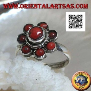 Anillo de plata con forma de flor de coral tibetana antigua con siete pétalos