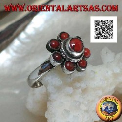 Bague en argent en forme de fleur de corail tibétain antique à sept pétales