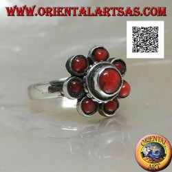 Bague en argent en forme de fleur de corail tibétain antique à sept pétales