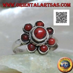 Bague en argent en forme de fleur de corail tibétain antique à sept pétales