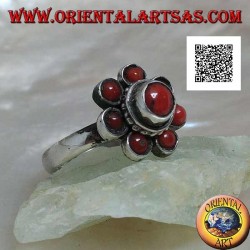 Silver ring in the shape of an antique Tibetan coral flower with seven petals