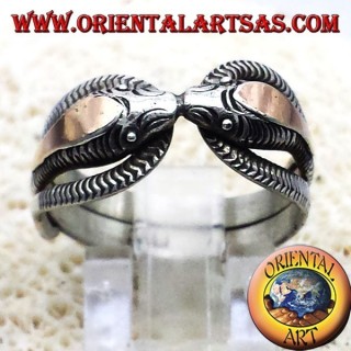 deux cobras anneau en argent avec 14 carats feuille d'or