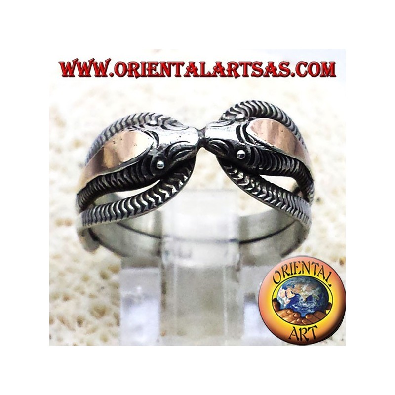 Dos anillo de la cobra en plata con pan de oro de 14 quilates