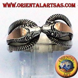 anello due cobra in argento con lamina in oro 14 carati