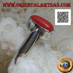 Silver ring with oval antique Tibetan coral in relief on a simple setting