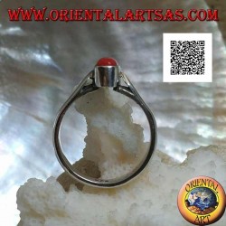 Silver ring with oval antique Tibetan coral in relief on a simple setting