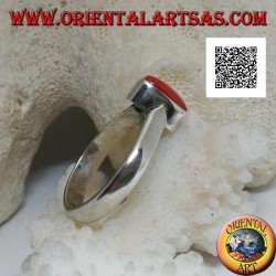 Silver ring with oval antique Tibetan coral in relief on a simple setting