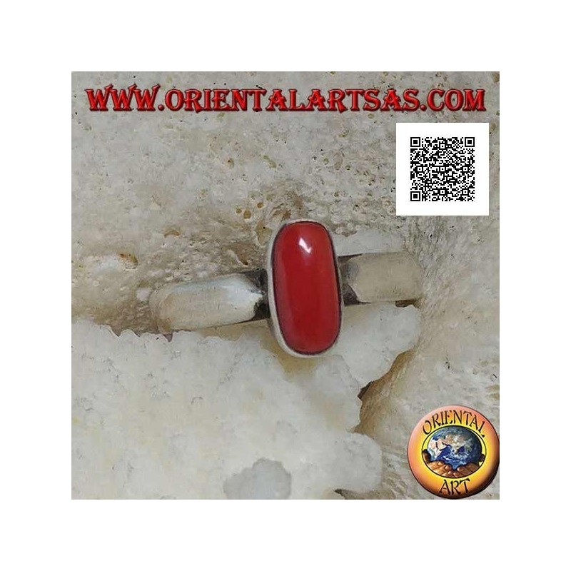 Silver ring with oval antique Tibetan coral in relief on a simple setting