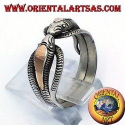 deux cobras anneau en argent avec 14 carats feuille d'or