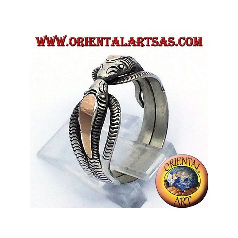 Dos anillo de la cobra en plata con pan de oro de 14 quilates