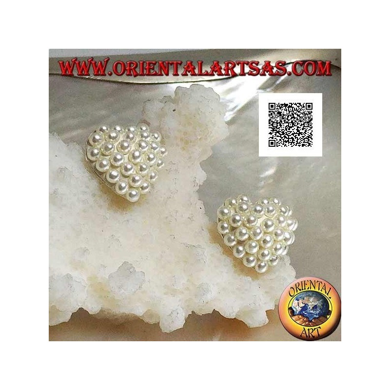 Orecchini in argento da lobo a forma di cuore tempestati di perline