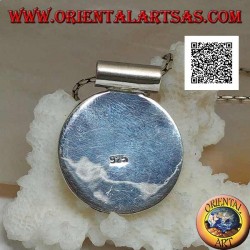 Silver pendant with round mother of pearl on smooth side frame and tubular hook