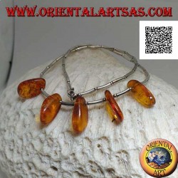 925 ‰ silver choker necklace, threaded silver tubes and amber drops