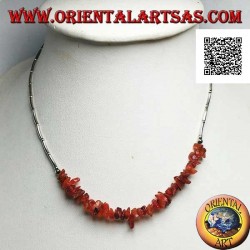 925 ‰ silver choker necklace, threaded silver tubes and amber fragments