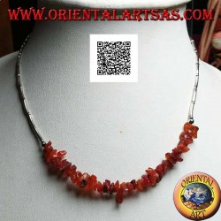 925 ‰ silver choker necklace, threaded silver tubes and amber fragments