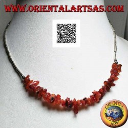 925 ‰ silver choker necklace, threaded silver tubes and amber fragments